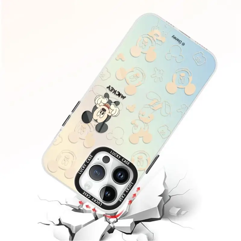 Iridescent Laser Clear Cover for iPhone 15 14 13 12 11 pro Max XS XR X 7 8 Disney Minnie Mickey Baby Gradient Color Matte Case