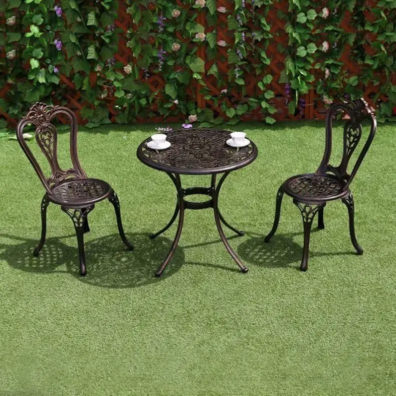 

Comfortable Cast Aluminum Metal Table and Chair Picnic Table Outdoor Patio Dining Set Furniture Garden Backyard Furniture