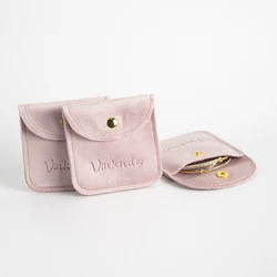 100pcs Velvet Cloth Bags Custom Logo Jewelry Snap Button Purse Pouches For Ring Bracelet Necklace Earrings Gift Dust Storage