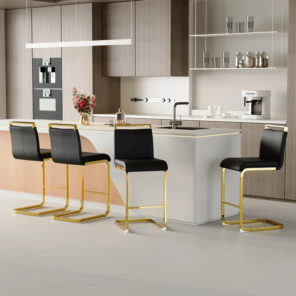 

Набор барных стульев высотой стойки из 4 шт. — черные барные стулья для кухонного острова, 25-дюймовый табурет-стойка с кожаным сиденьем, золотой K