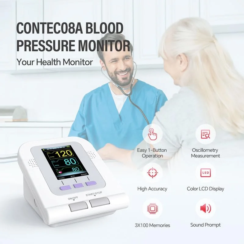 CONTEC08A Blood Pressure Monitor Electronic Sphygmomanoter Heart Rate Pulse measurement tool BP Meter +SPO2 Probe bp monitor