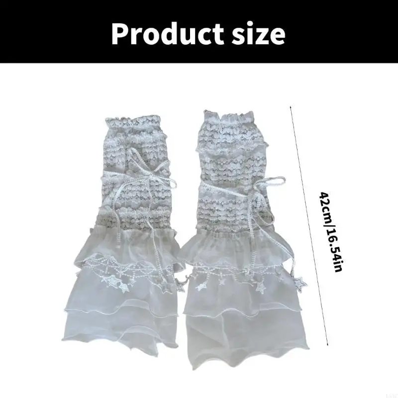 L5YC Women Ruffle Lace Leg Warmer Sweet Knee Highs Socks Mesh Flared Leg Socks Princess Leg Sleeves Halloween Costumes