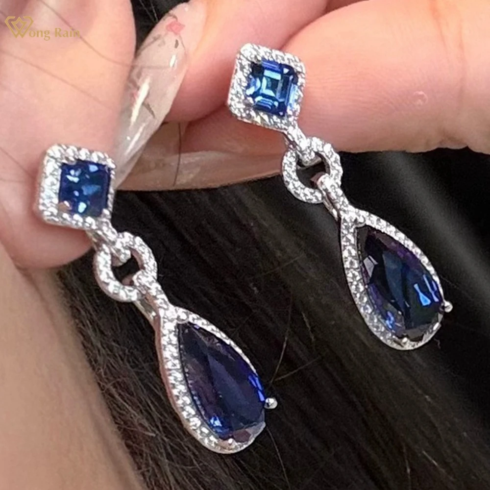 

Wong Rain Vintage 925 Sterling Silver Pear Cut 7*14 MM Sapphire Emerald High Carbon Diamond Gems Drop Earrings Fine Jewelry Gift