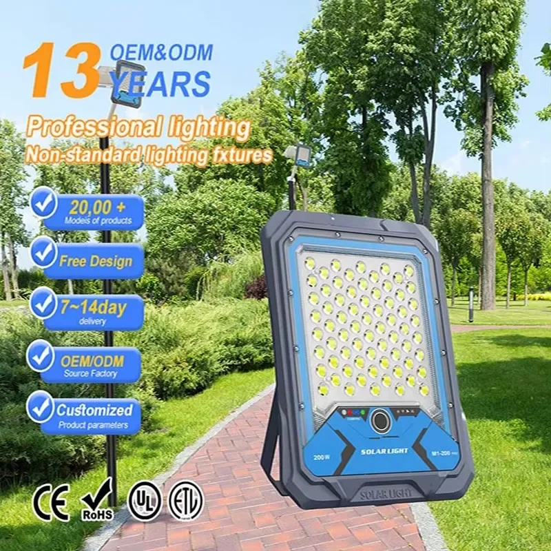 High Brightness SMD LED Solar Flood Light for Garden IP66 Outdoor Aluminum Body 200-600W Adjustable Dimmable CCT Camera