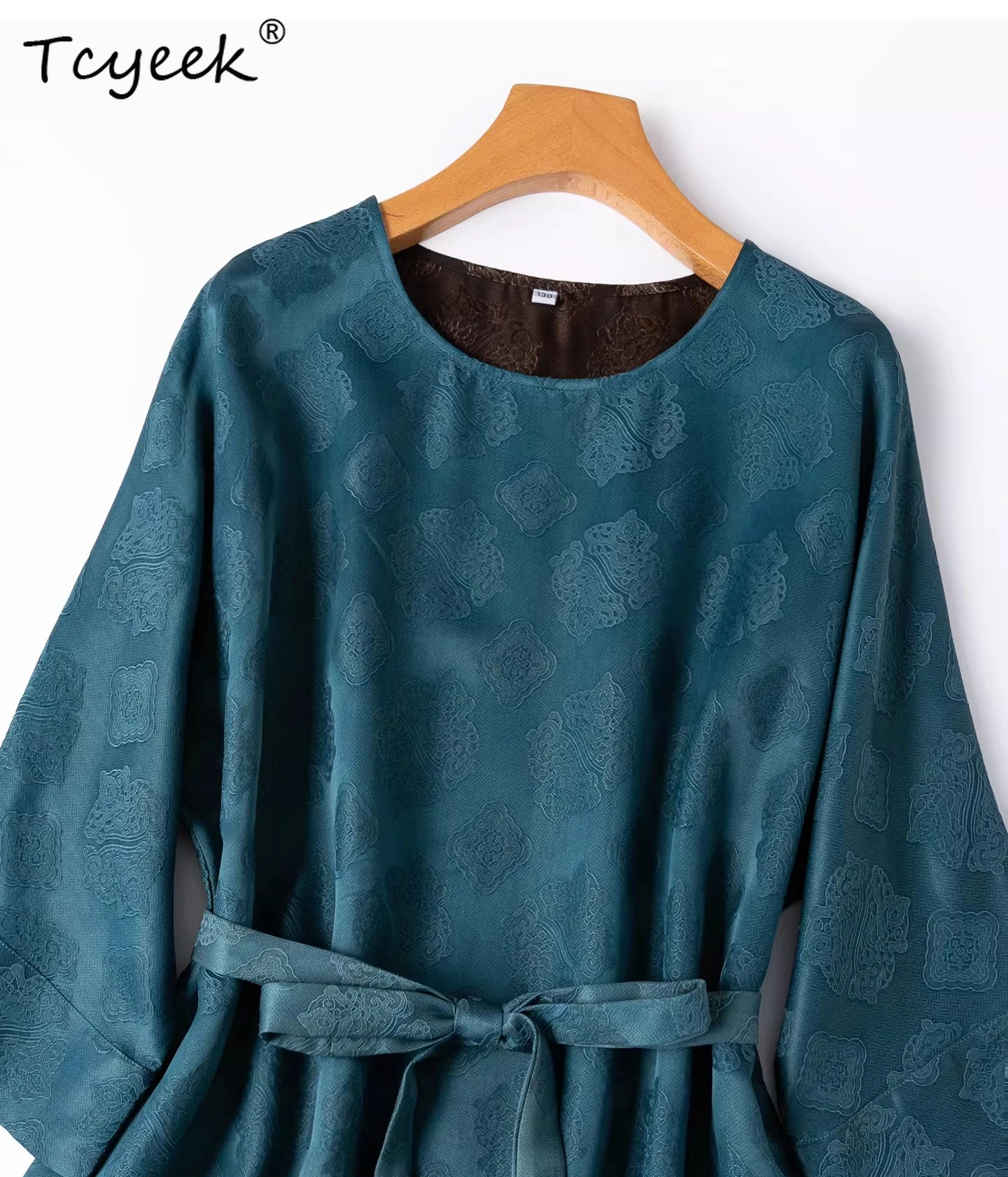 

Tcyeek 100% Real Silk Party Dress Women Summer Clothes Heavyweight 45MM Silk Elegant Womens Dresses Jacquard Lace-up Vestidoes