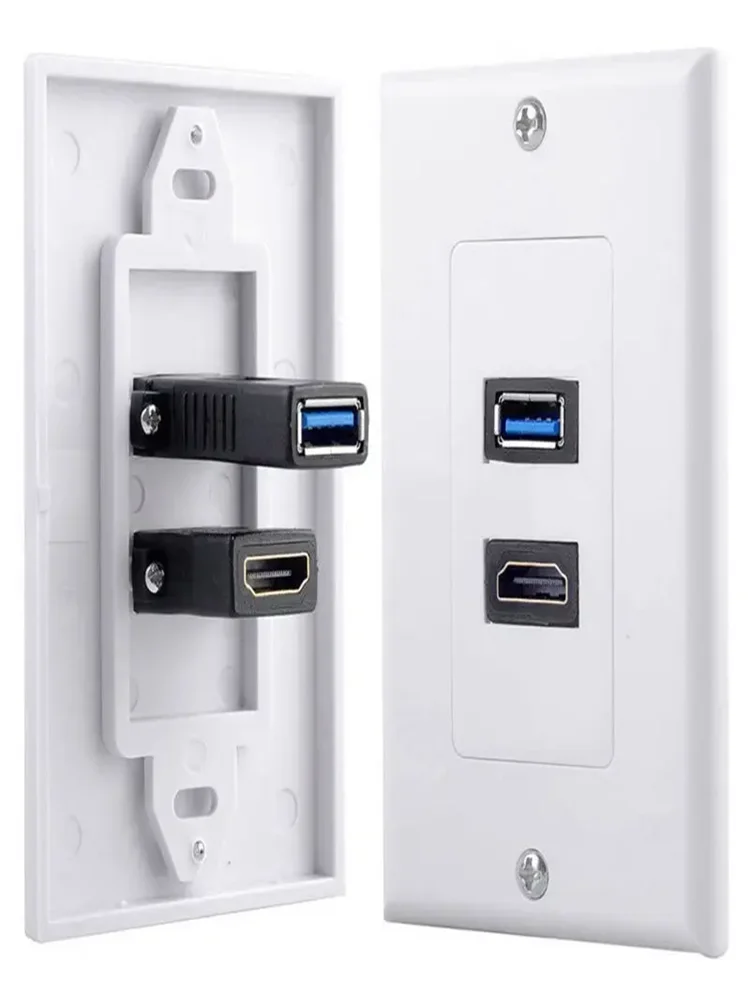1x 2Port HDMI + USB 3.0 kobiet ścienne płyta czołowa panelu gniazdo wyjściowe Extender biały — zdjęcie 2