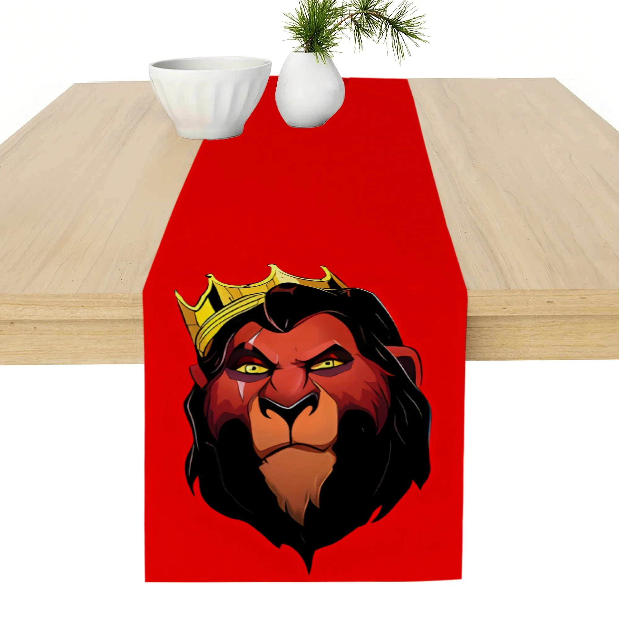 قطعة واحدة من مفرش طاولة على شكل شرير الأسد الملك، خلفية حمراء مع صورة مخيفة، مناسبة لحفلات ديزني، تجمعات مروحة الرسوم المتحركة، إلخ