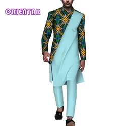 2 Pieces Set African Men Outfits Set African Print Patchwork Long Sleeve T Shirt and Pants Traditional Men Trousers Set WYN1663