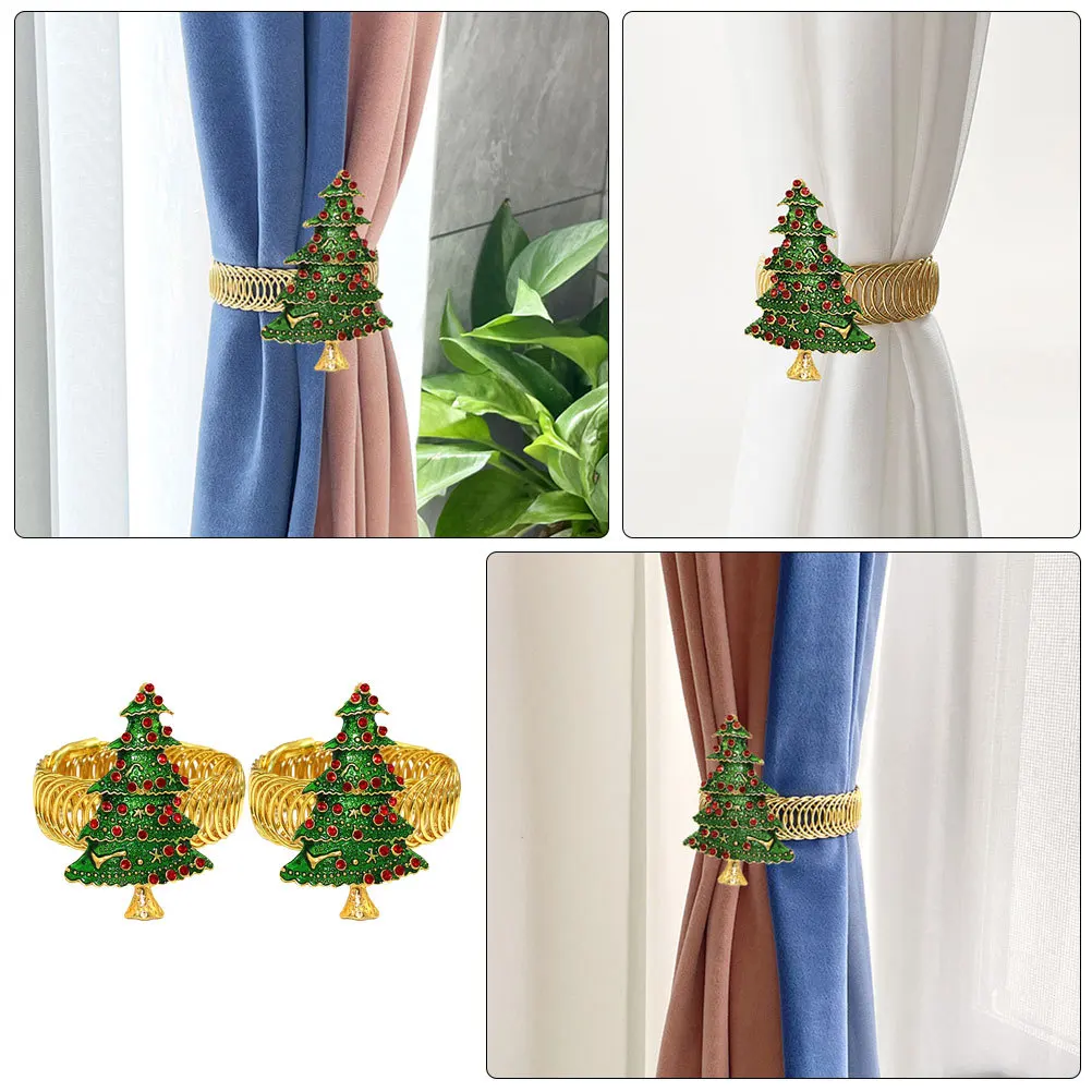 

2pcs Curtain Buckles Metal Spring Curtain Holdbacks Christmas Tree Shaped Decorative Tiebacks For Window Drapes Home Decoration