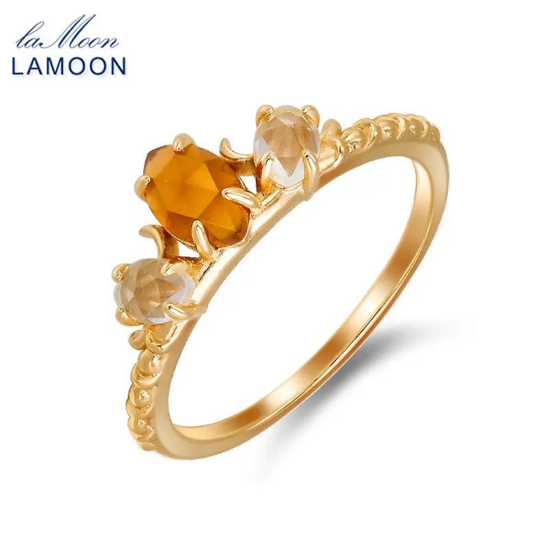 

LAMOON Natrual Orange Garnet Gemstone Ring For Women Retro Elegant Crystal Ring 925 Sterling Silver Gold Plated Fine Jewelry