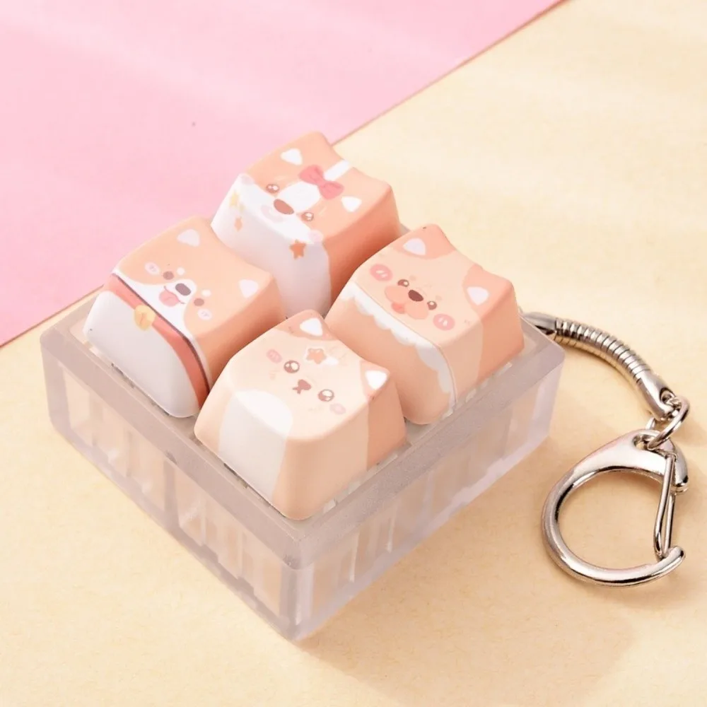 Cute 4-Key Puppy Keycap Keychain Kawaii Creative Fidget Keychain Relax Button Portable Mechanical Keyboard Keying Reduce