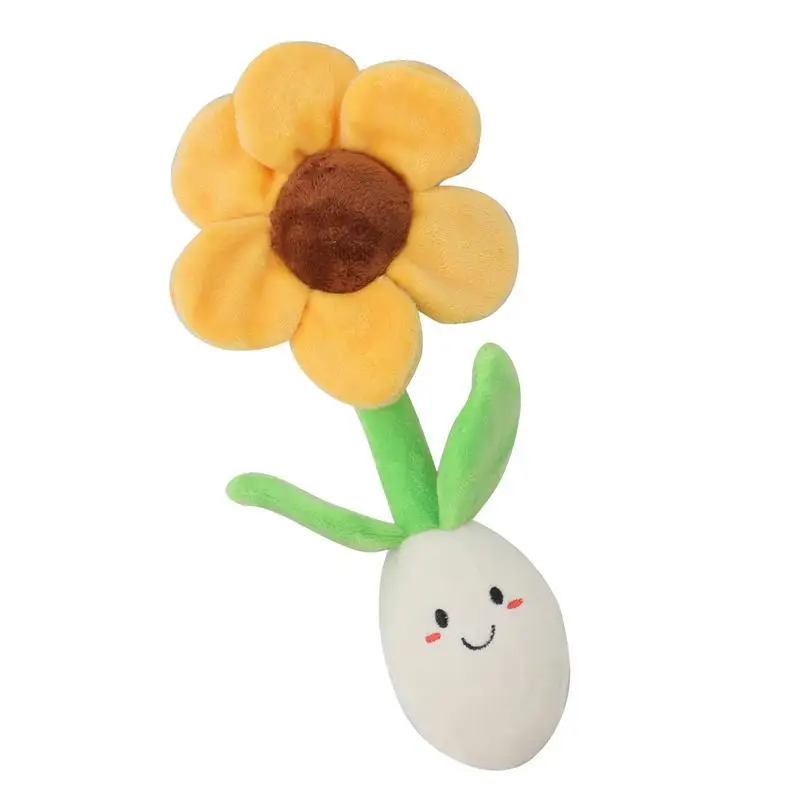 Sound Making Puppy Toy Plush Flower Dog Treat Toy Cartoon Flower Shape Chewing Plush Teething Toy For Pets Cat Dog