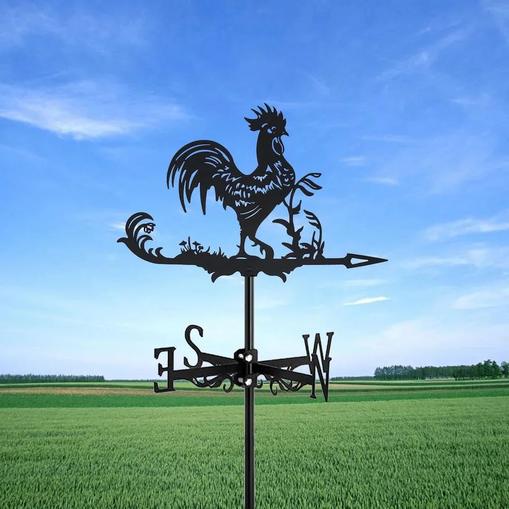 Rooster Cock Weather Vane Standing Wind Vanes Cottage Weather Vane Decor Roof For Outdoors Deco Yard Shed Home Fence Post