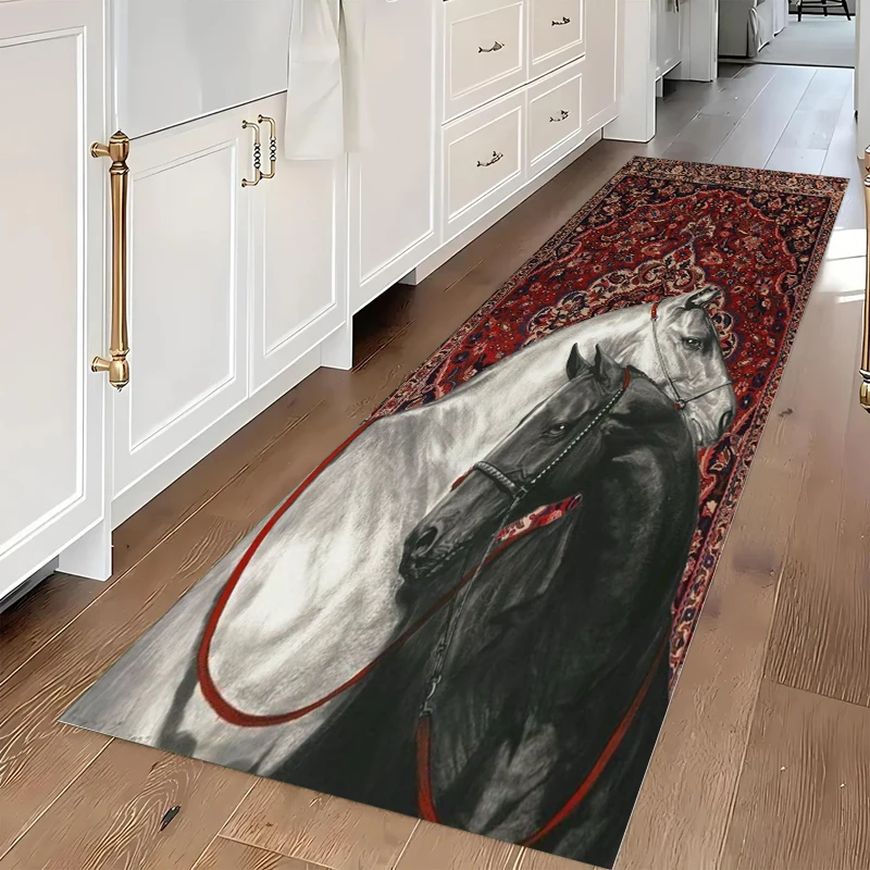 

Винтажный персидский ковер-дорожка с двумя лошадьми, нескользящий, для прихожей, коридора, офиса, гостиной, домашний декор, коврик-дорожка