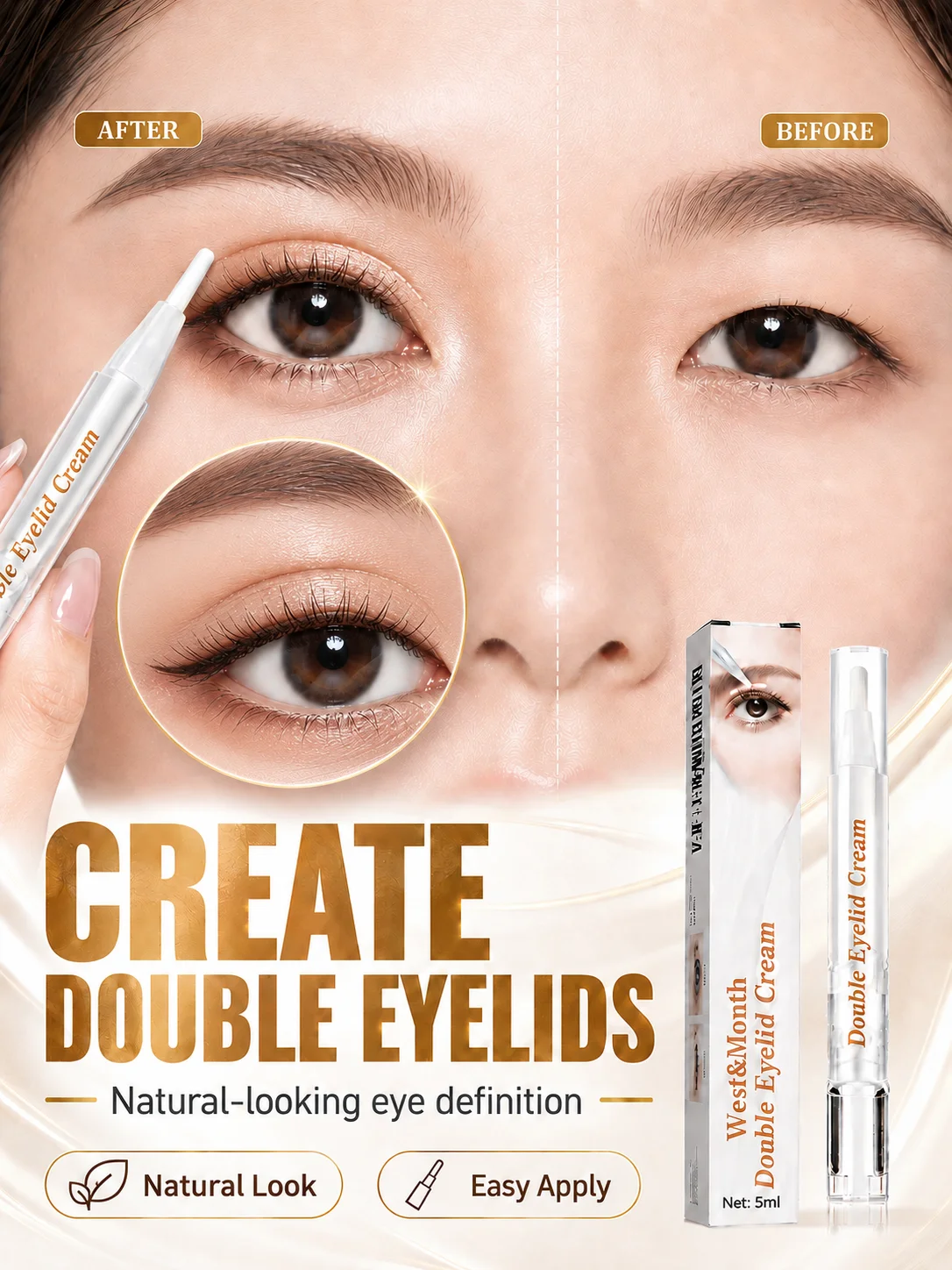 Waterproof Double Eyelid Styling Gel, Invisible Instant Eye Lift Cream with Tool for Hooded Eyes