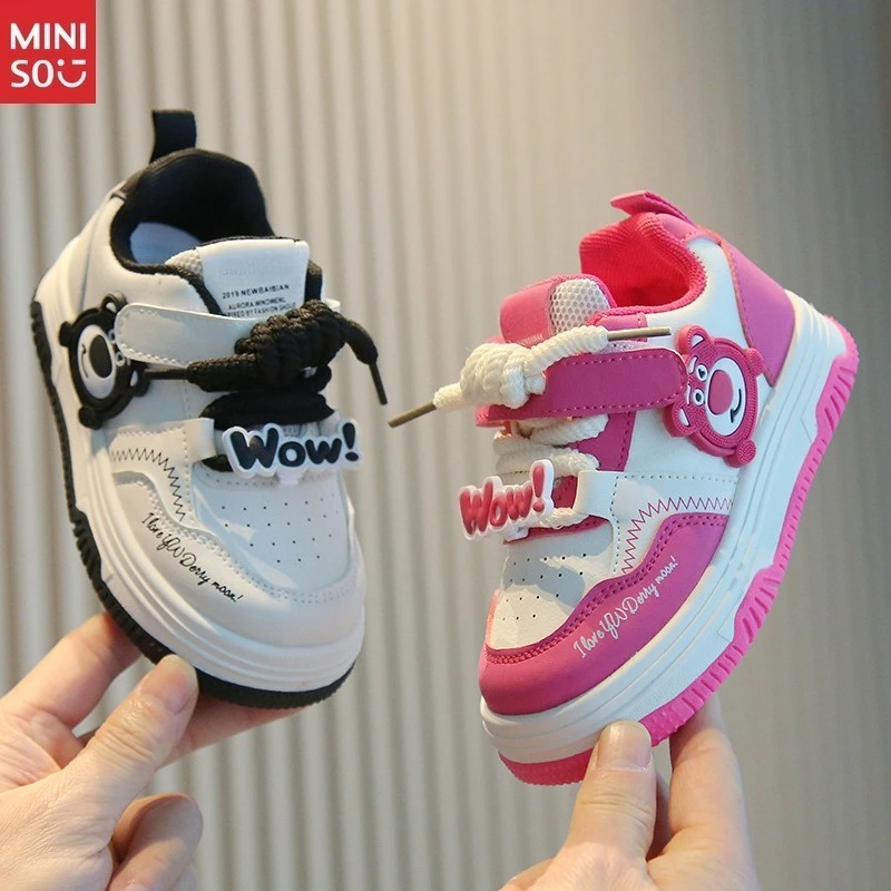 

Miniso 2025 Kids White Sneakers, Cartoon Lightweight Shoes for Boys & Girls, Soft Sole Toddler Casual Wear