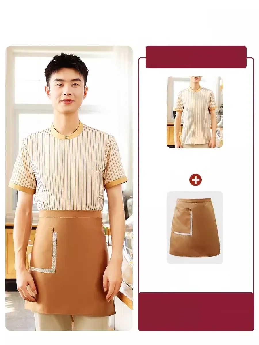 Milk Tea Shop Work Clothes Custom Women's Fast Food Restaurant Baking Uniform Catering Waiter Short Sleeve Summer Uniform Shirt