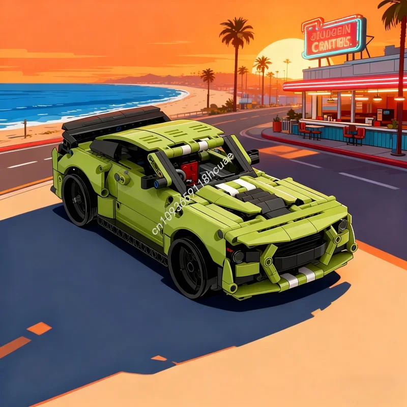 

636 деталей MOC Drift Mustang RC: Техническая модель для сборки, конструктор, креативный подарок на Рождество, развивающая игрушка для детей