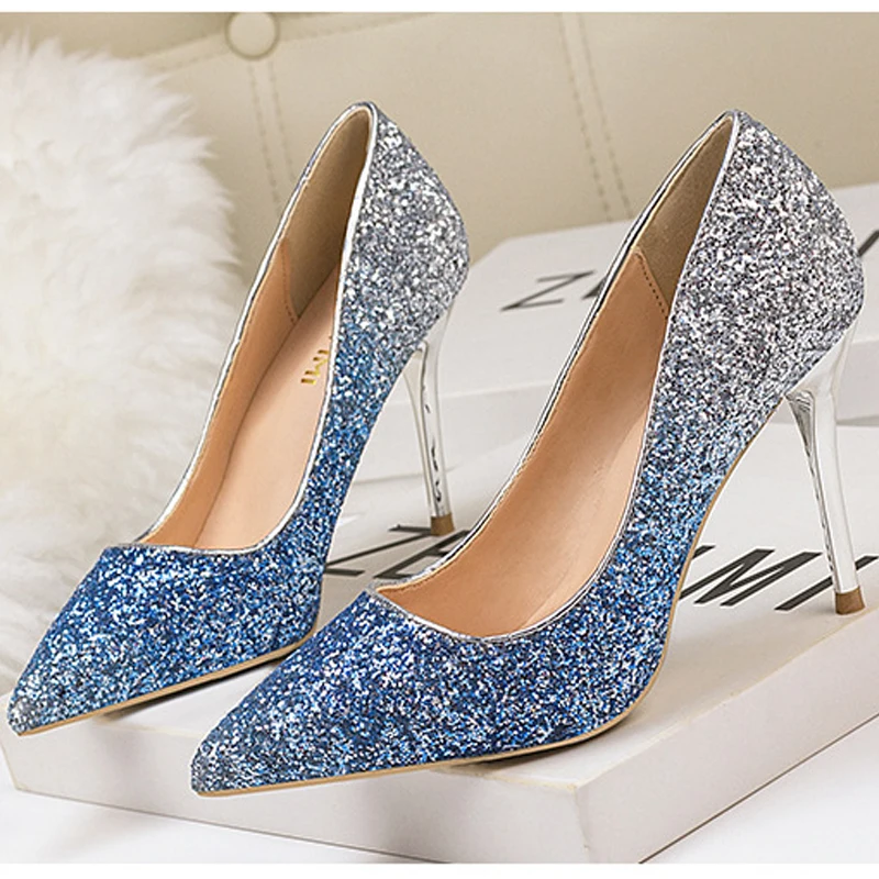 

Women's Pointed Pumps Heels Shallow Mouth Pointed Toe Gradient Sequins Sexy Slim Stiletto Shoes Casual Banquet Wedding