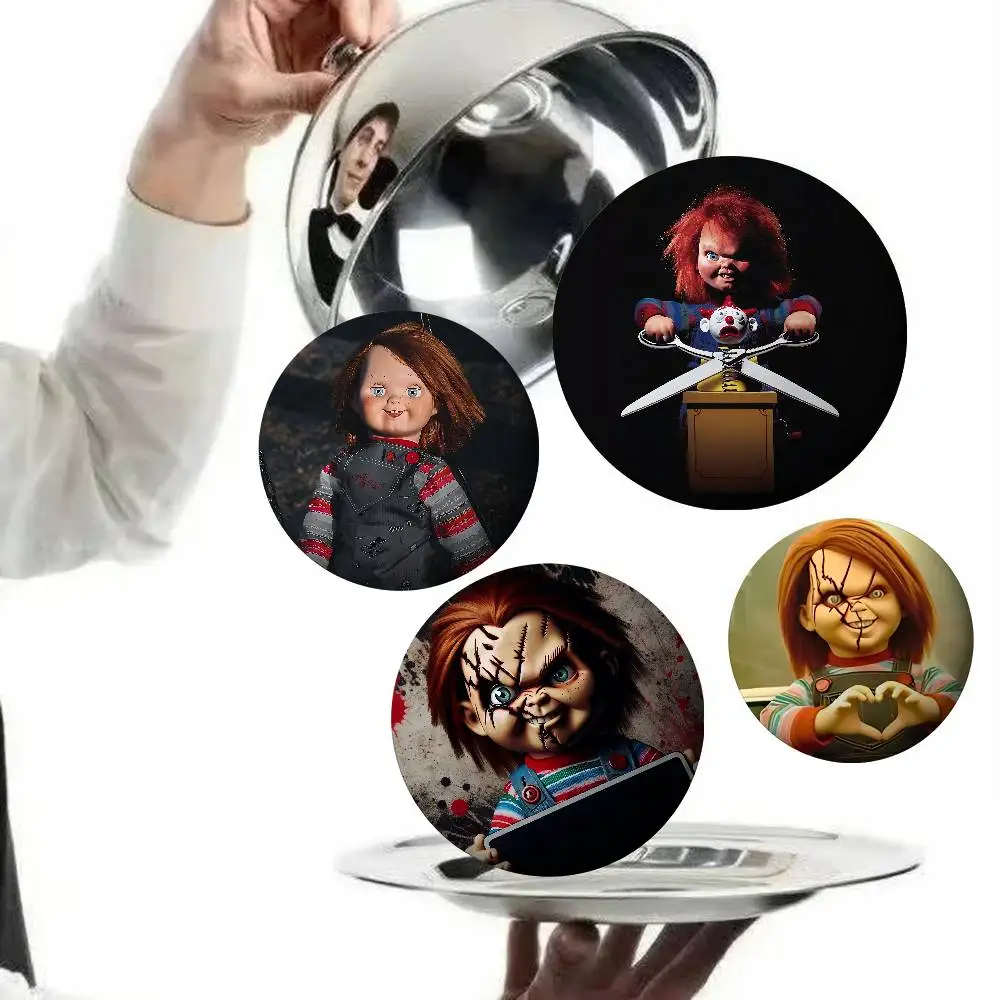 C-Chucky Horror Movie Badges Round Brooch Cute Cartoon Idol Cosplay Badges DIY Backpack Clothing Jewelry Pins