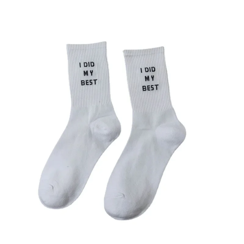 Women Cotton Socks New Hot Selling Letter Jacquard Series Street Sports Hip Hop Personalized Fashion Ladies Crew Socks White