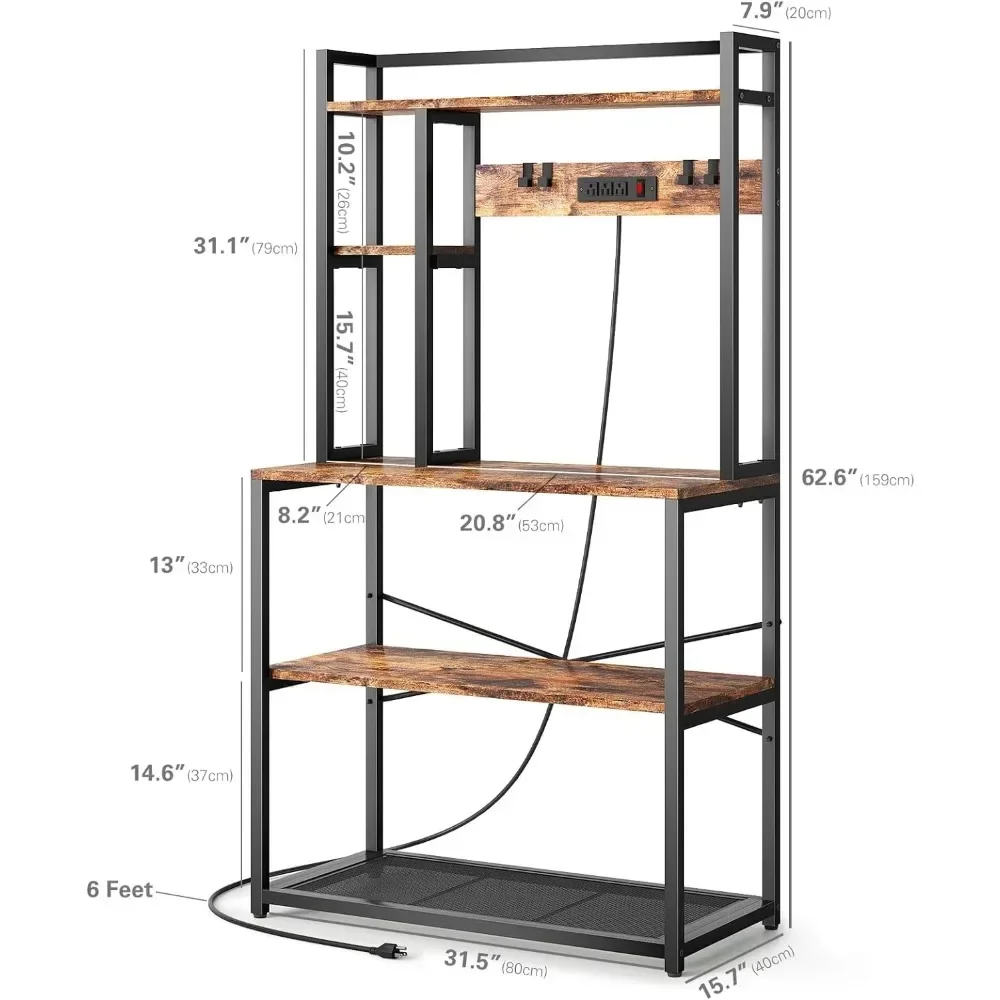 Bakers Rack with 3 Power Outlets, 30 Inch for Microwave Stand Kitchens with Storage, Kitchen Rack, Kitchen Stand, Coffee Bar