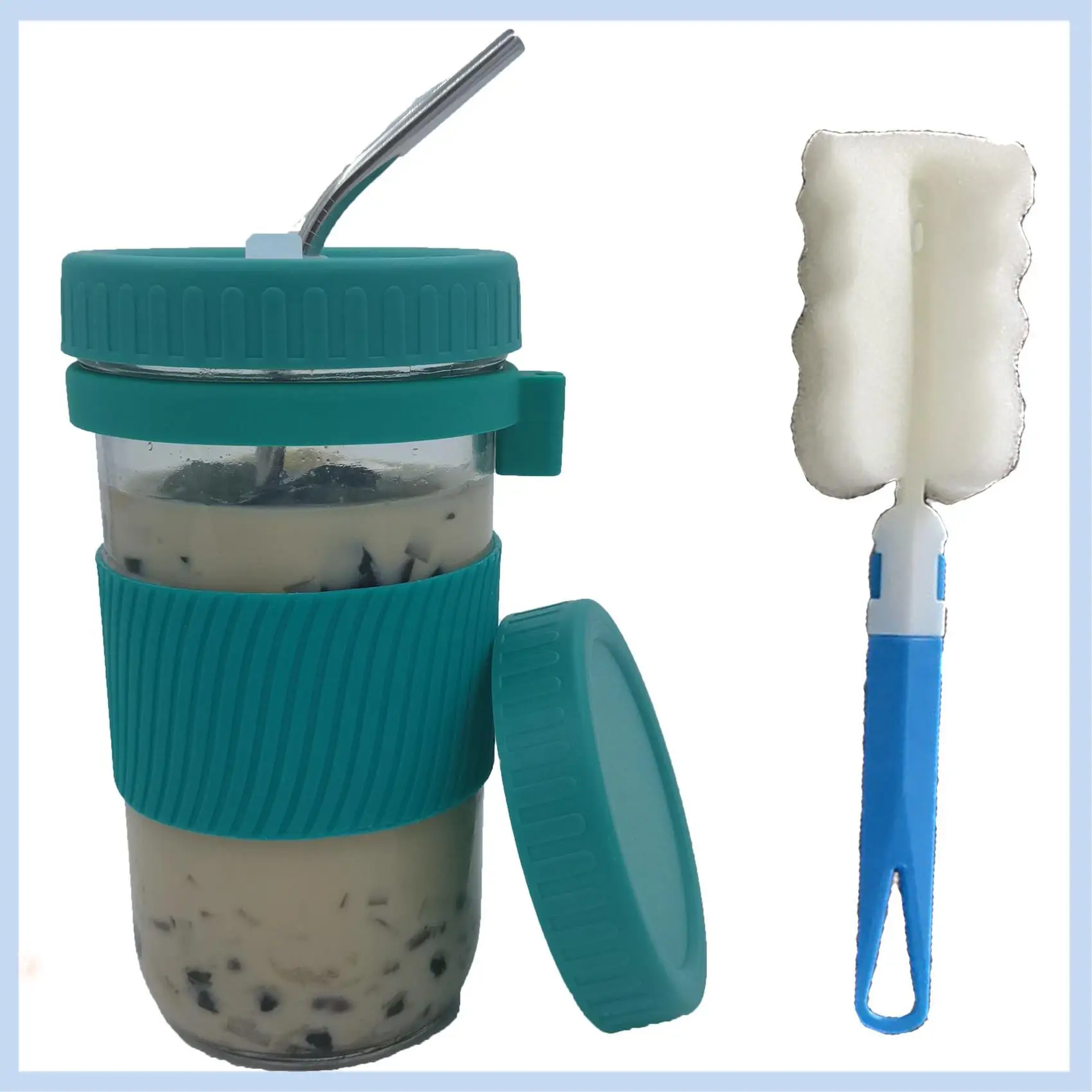

AS63-Can Drink Bottle With Non-Slip Ring Straw Cap Bottle Jar Coffee Can Storage Coffee Bottle