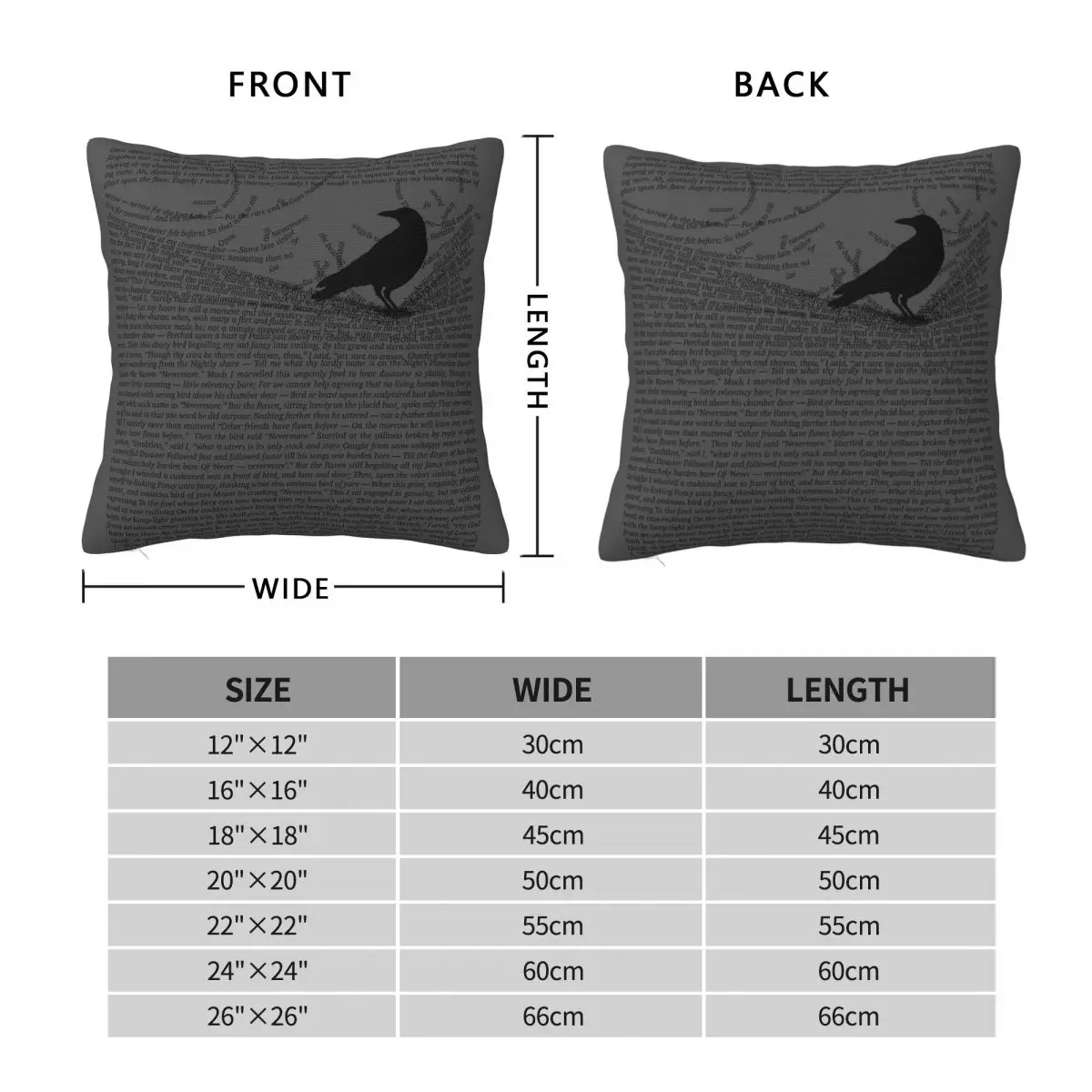 The Raven Edgar Allan Poe Square Pillowcase Polyester Linen Velvet Creative Zip Decor Pillow Case Home Cushion Cover 18