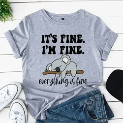 Women's Fashion T-shirt Koala Print Tops Casual Short-sleeve Shirt It's Fine I'm Fine Everything Is Fine Cartoon Womens Clothing