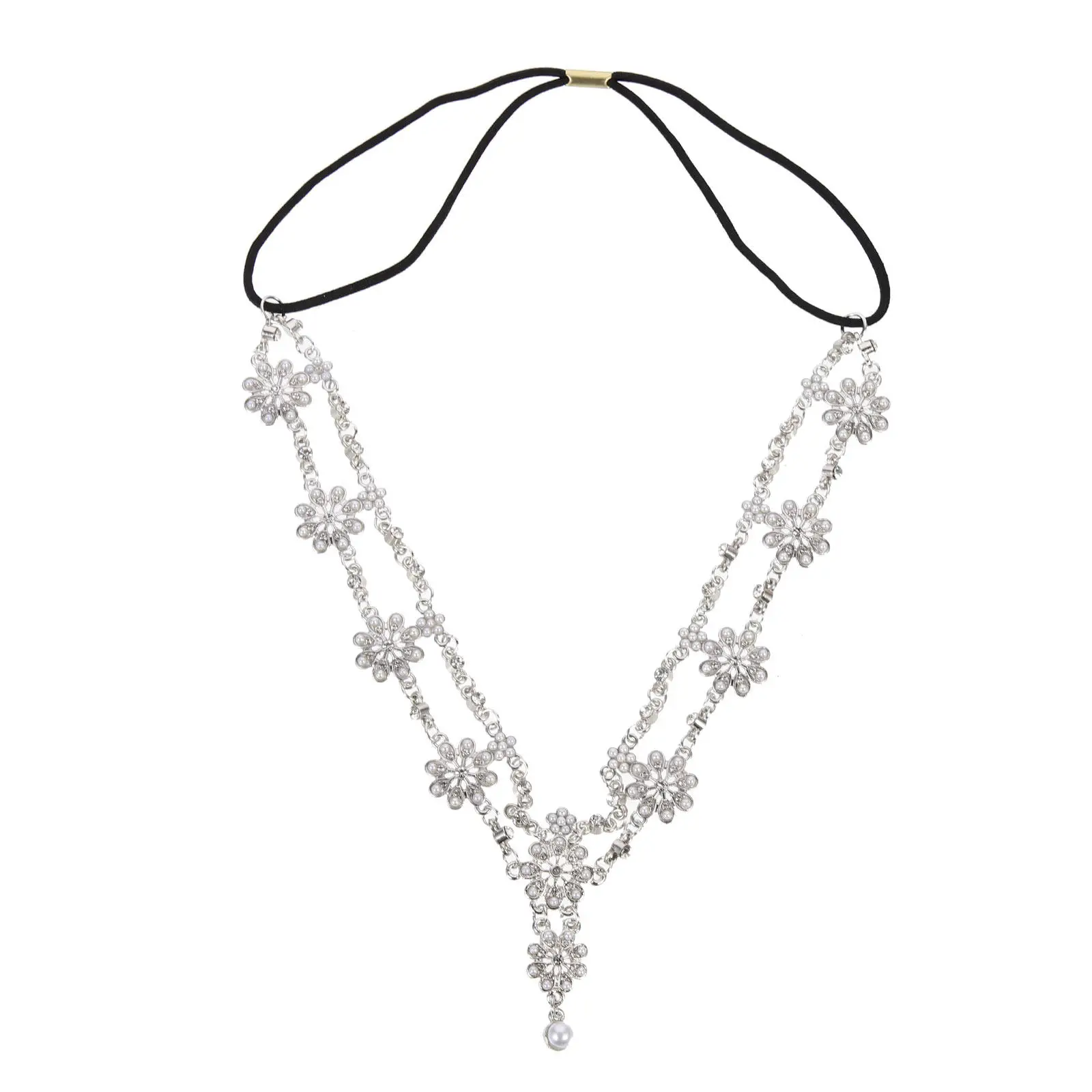 

Изящная женская повязка для волос с жемчужными цветами, удобный аксессуар для волос для вечеринок, выпускных и повседневного использования, эластичная повязка на голову