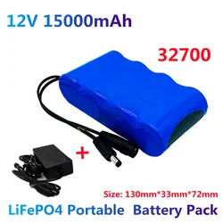 32700 LiFePO4 Battery 12V 15Ah Portable Rechargeable Battery Built-in 40A Same Port Balanced BMS 12.8VPower Supply+14.6V Charger