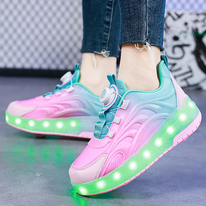 2 Wheels Children's Led Light Roller Skate Shoes Kids Boys Girls Glowing Sport Luminous Outdoor Sneakers Skateboard USB Charging