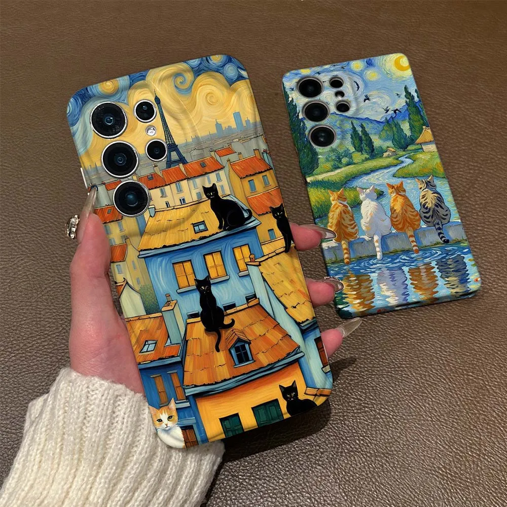 

Trendy Art Cat Cute For Samsung Galaxy S26 S25 S24 S23 S22 S21 Plus Ultra FE Lite 5G Feilin Wave Oil Shell Phone Case