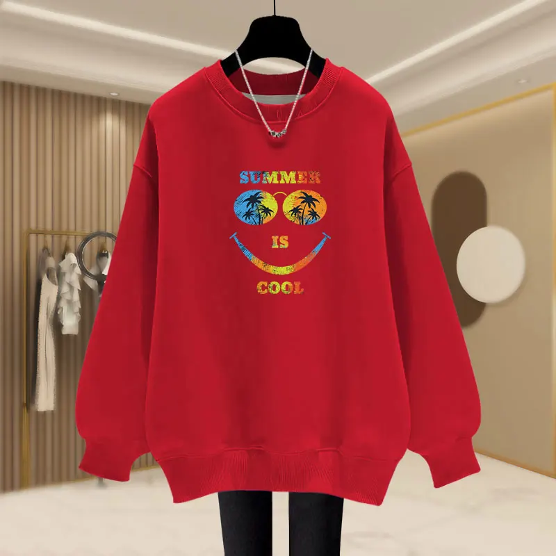 Women Y2K Chic All-match Long Sleeve Hoodies Vintage Casual Loose O-neck Top Pullovers Autumn Fashion Cartoon Printed Sweatshirt