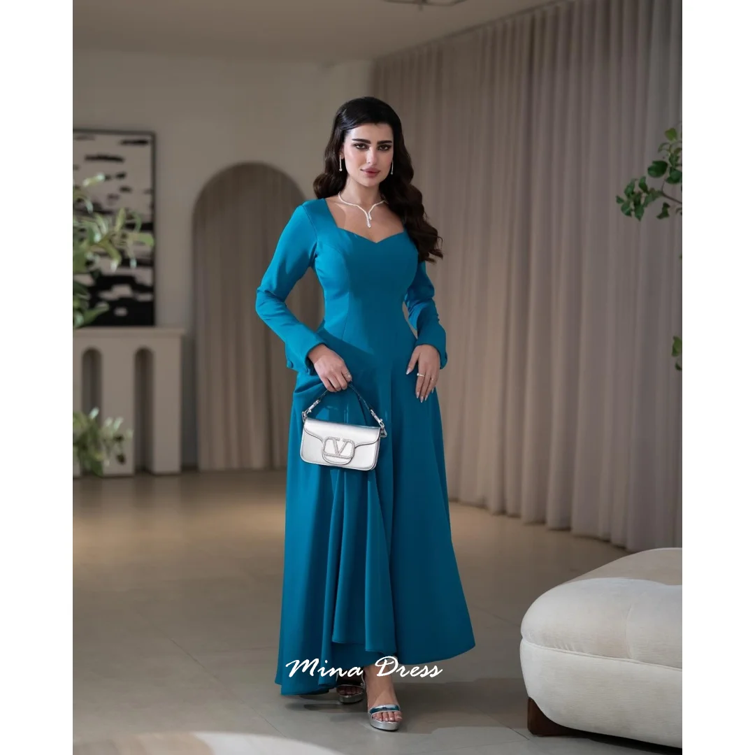 

Вечернее платье Mina с квадратным вырезом, роскошное, элегантное, для особых случаев, с длинными рукавами, асимметричное