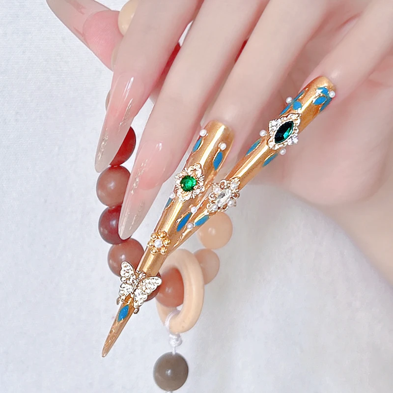 14개(긴 것 4개+짧은 것 10개) 수제 럭셔리 보석 - 이벤트용 반짝이는 리티니 네일 세트(인기 있는 키트보다 우수함)