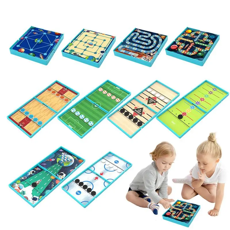 Fast Sling Puck Game Folding Table Top Hockey Chess Board 10 In 1 Foldable Chess Board Desktop Battle Sling Foosball For Family