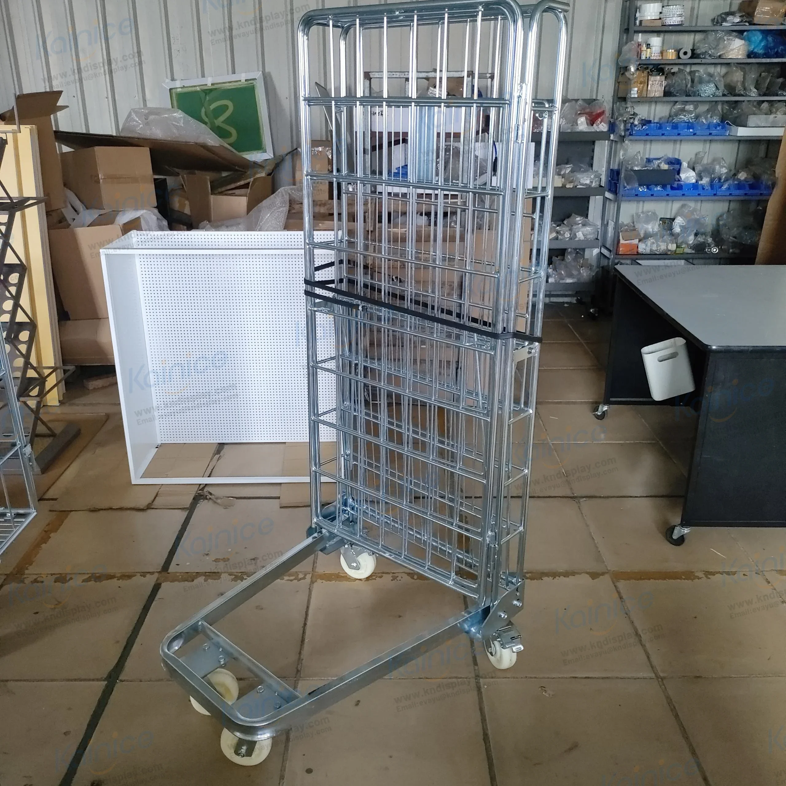 500KG Loading Capacity 4-Sided Foldable Roll Container Collapsible Roll Trolley Cage With Wheel