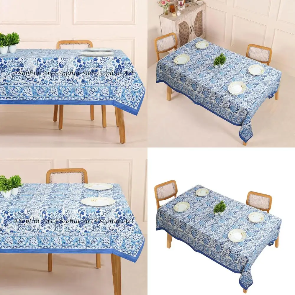 

Скатерть для улицы из хлопка 60x90 см, 6 мест, с ручной набивкой, моющаяся, для патио, кемпинга, вечеринок, кухонного стола (цветочный принт)