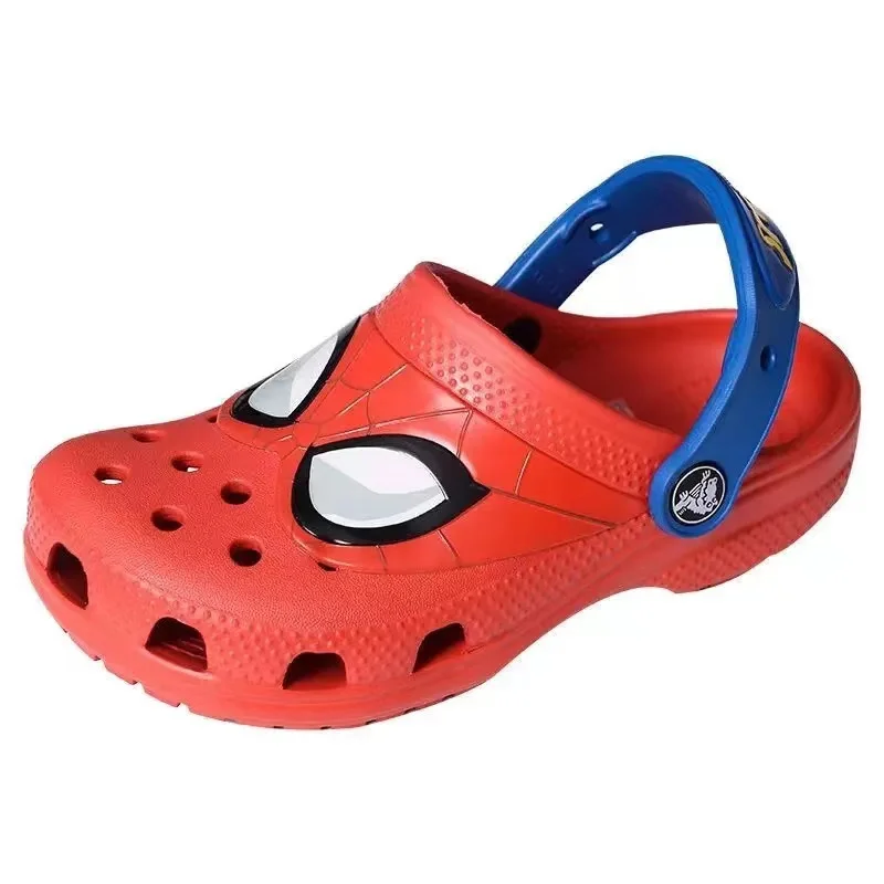 Sandal anak laki-laki dan perempuan, Original Crocs x Spiderman lucu kartun sandal anak-anak sepatu lubang Non-Slip pantai hadiah sepatu rumah