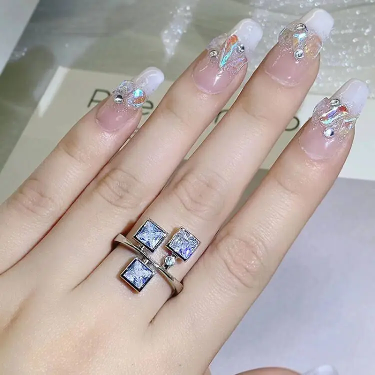 925 Silver Original Exclusive Ladies Square Zircon Ring Hip Hop Geometric Stereo Ring Reception Anniversary Jewelry Gift