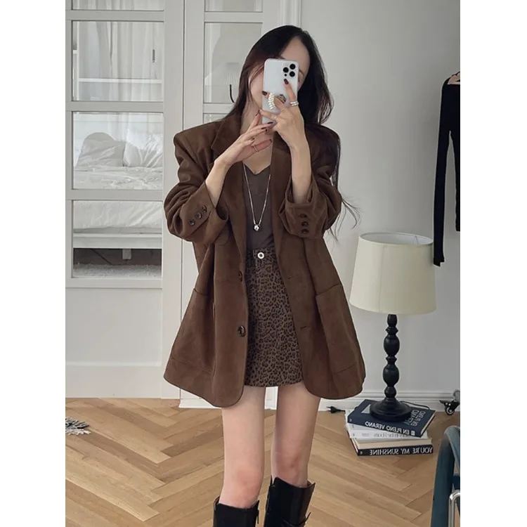 

Retro Suede Vest Women's Casual Suit Jaet Korean Sle Medium Softn Spring Autumn Winter Faion Campus Street Sle