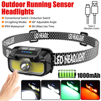 Vastfire Headlamp Bright Head Lamp With White Red Green 14 Modes Adjustable Waterproof Motion Sensor Headlight