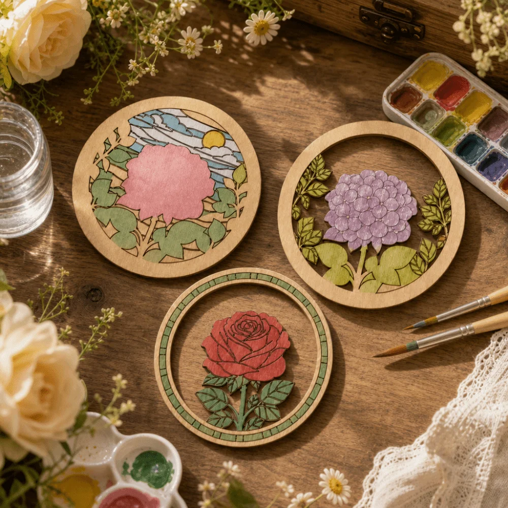Wall Decoration 3 Layers Wooden Rose Painting Set Coloring Flower 2D Flat DIY Painting Art Craft Rose Art Set Home Decoration