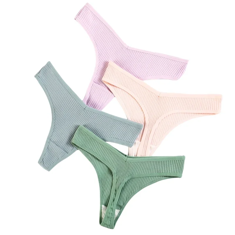 4Pcs/Set Women Cotton Panties Sexy V Waist Thongs M-XXL G-string Female Underpants Solid Color Comfortable Girls Lingerie