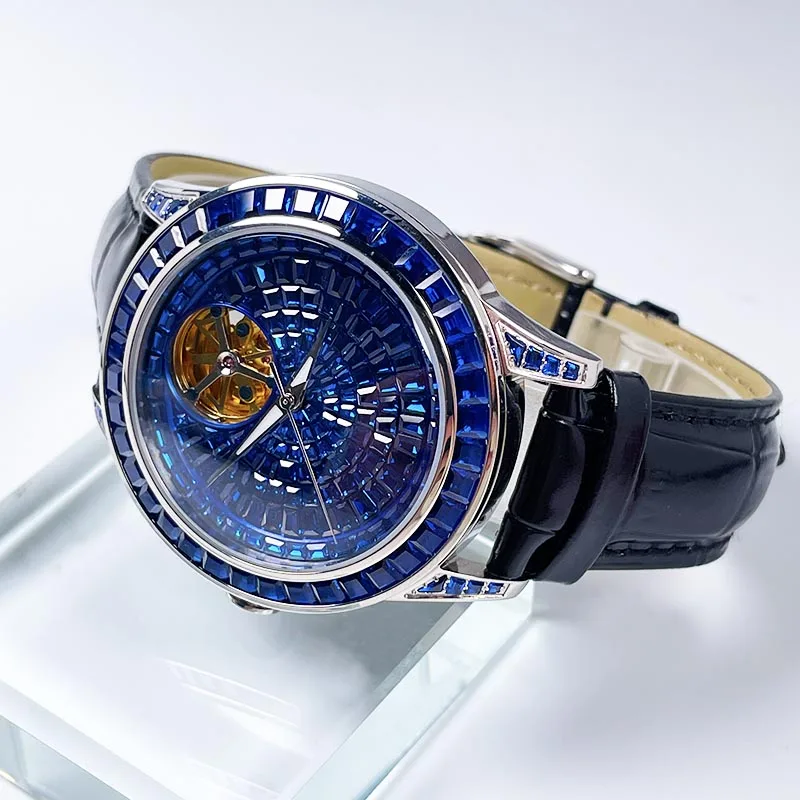 PINDU جديد ساعة ميكانيكية للرجال الماس مضيئة مؤشر الياقوت ساعة اليد للرجال الساعات Montre أوم هدية صندوق P5037