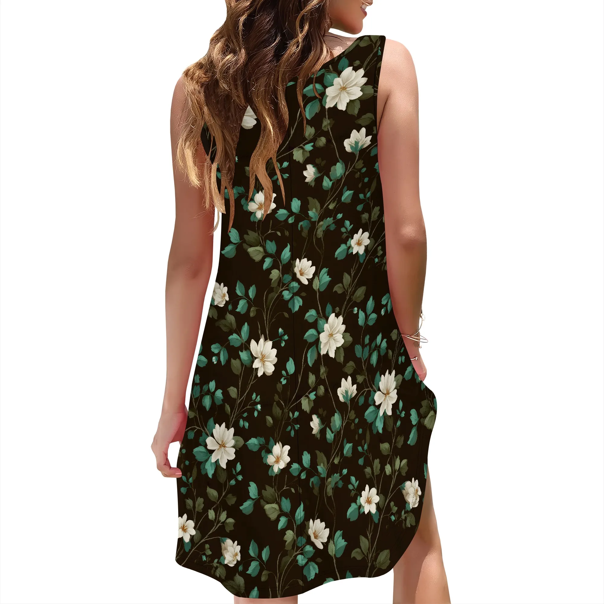 فستان تي شيرت صيفي كاجوال للنساء بياقة على شكل V فستان صيفي قصير مع جيوب