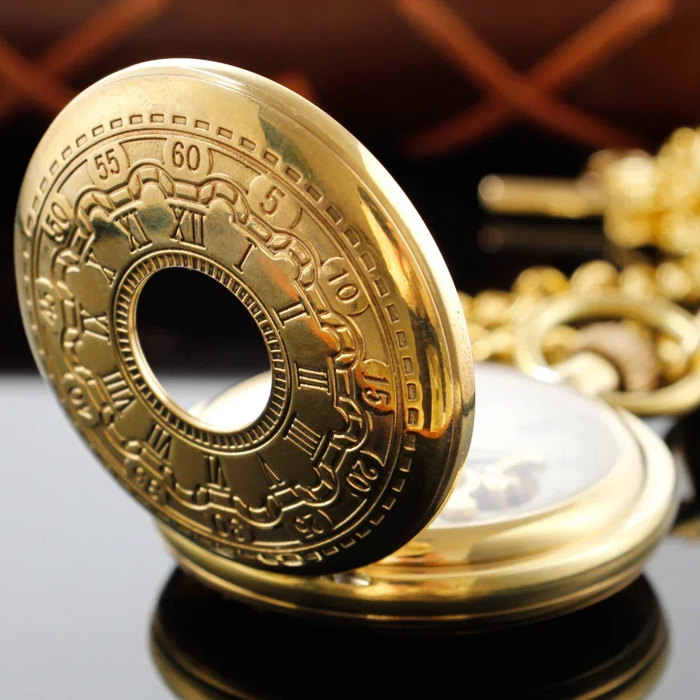 Antigo luxo tourbillon fase da lua steampunk masculino relógio de bolso mecânico retro cavalheiro sinal analógico relógio jóias presente