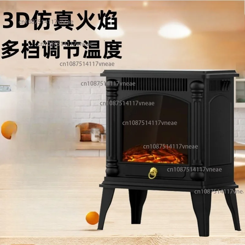 Home Fireplace Heater with 3D Flame Simulation Quick-Heating Electric Fireplace Stove European Vintage-Style Warm Air Blower