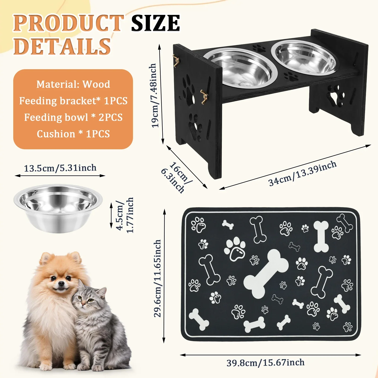Elevated Dog Feeder Bowls Adjustable Raised Stand with Double Stainless Steel Food Water Bowls Small Medium Large Dogs - view 6